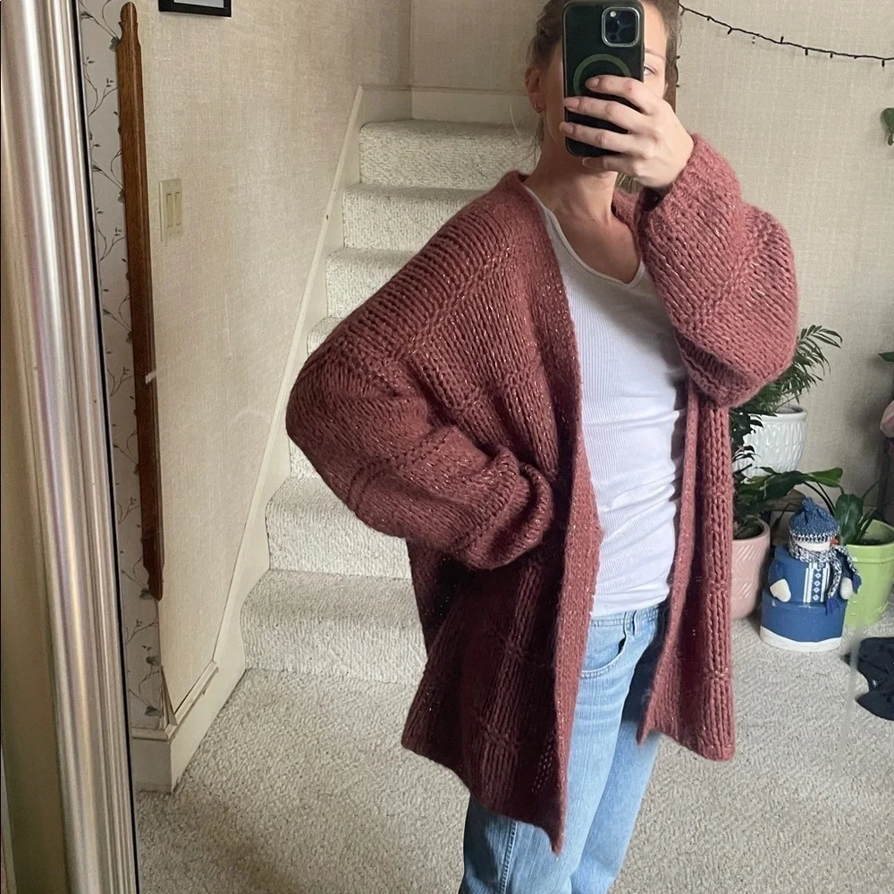 Venti6 Cozy Knit Open-Front Mohair Sweater Cardigan